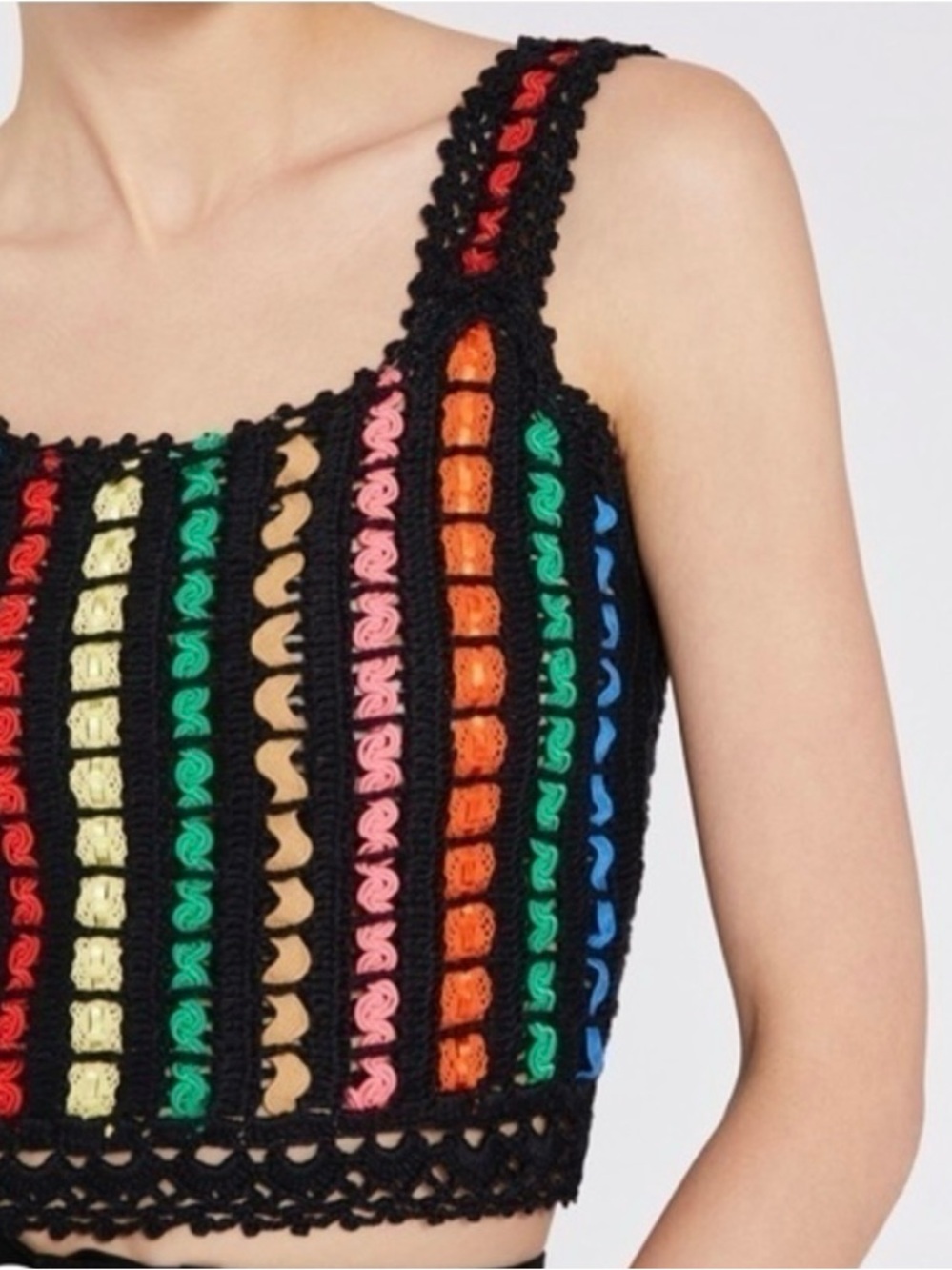 Alice + Olivia Lorri Crochet Tank Top Black / Multi Size S - Picture 5 of 15